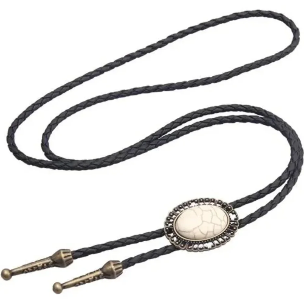 Cowhide Bolo Western Tie for Men and Women Pl0065-white Gold